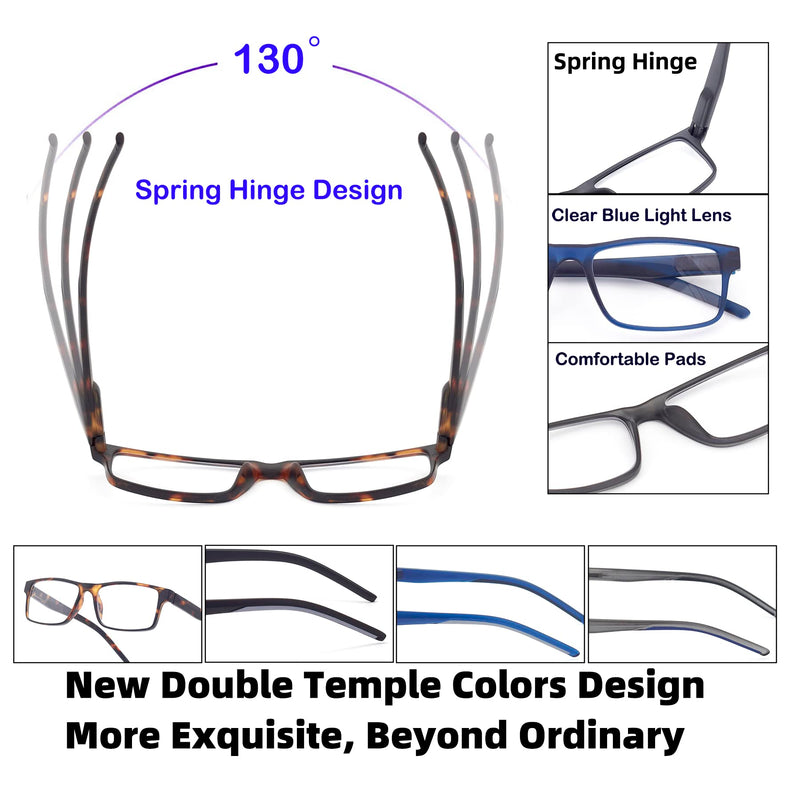 [Australia - AusPower] - Reading Glasses for Men Women, Spring Hinge Readers Glasses, Blue Light Blocking Lens Eyeglasses SR20523 4 Pairs Mix 1.75 x 