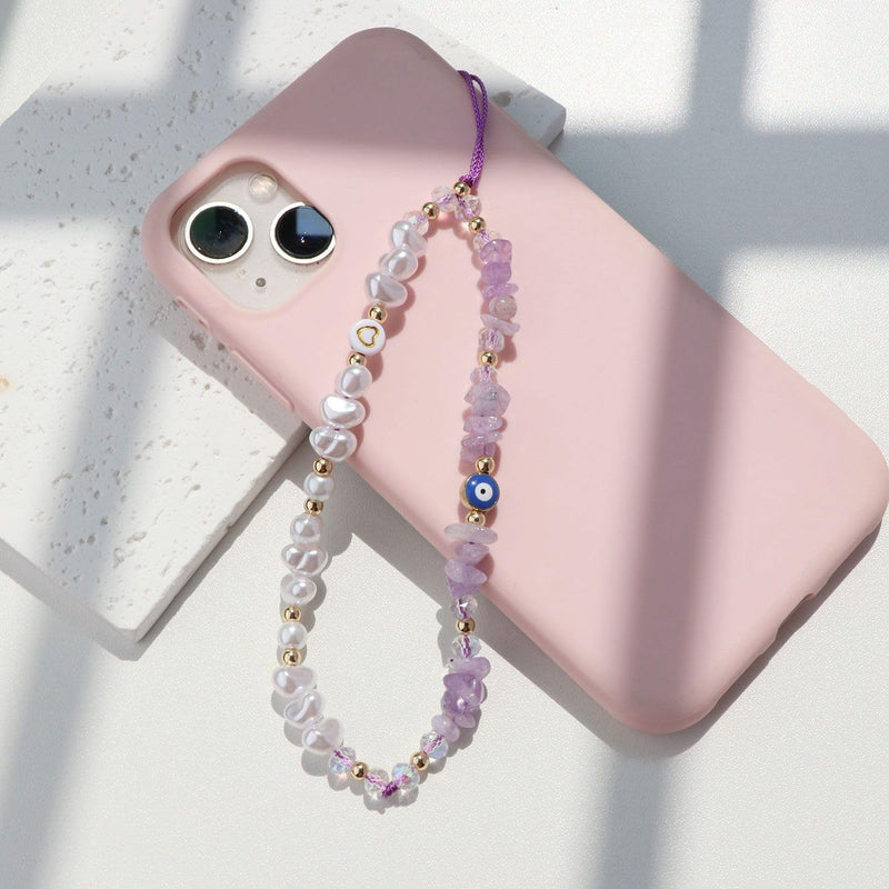 [Australia - AusPower] - Evil Eye Phone Charm Strap Cell Phone Lanyard Phone Charms Strap Beaded Phone Charms Evil Eye Phone Lanyard Crystal Phone Strap Evil Eye Phone Chain Preppy Phone Charm Kawaii Phone Keychain Violet 
