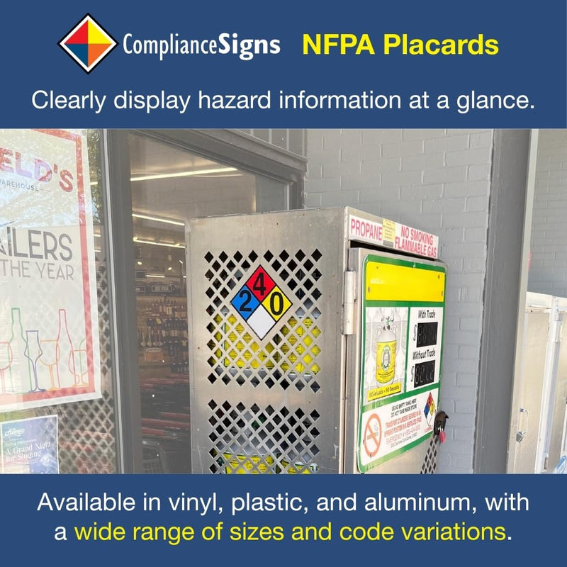 15 inch NFPA 704 Placard Diamond, Aluminum Metal NFPA Sign 3-3-0-0 with Mounting Holes for Health, Fire Hazard Identification, Made in the USA by ComplianceSigns 15" Diamond