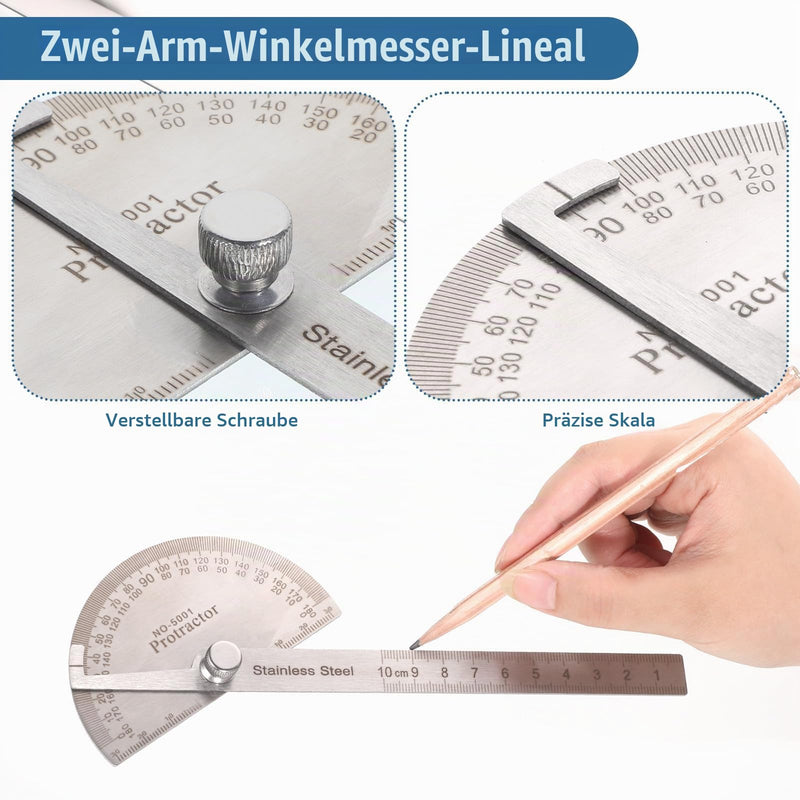 Protractor Metal 0-180° Stainless Steel Angle Gauge Universal Protractor with Metal Locking Screw Adjustable with Scale for Schools Carpenters Painting Drawing Pen