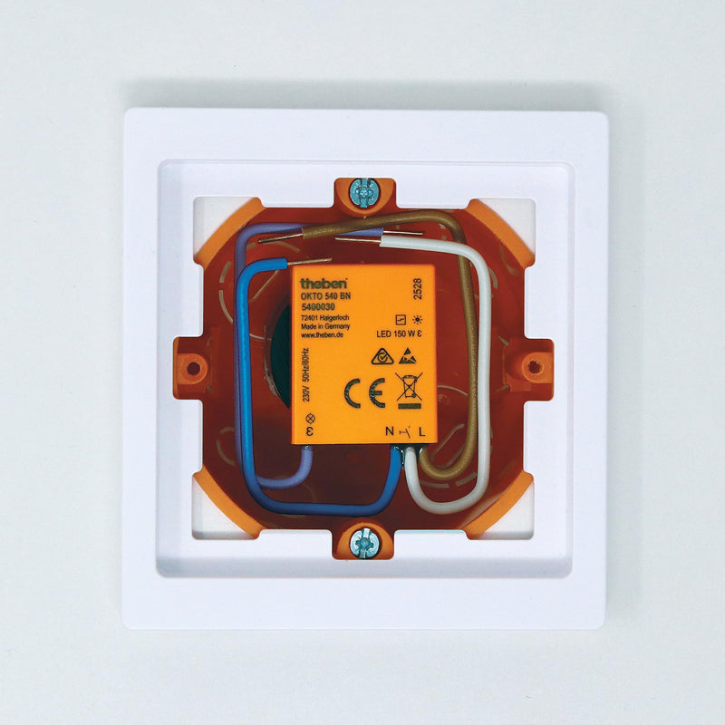 Theben 5400030 OKTO 540 BN Mini Flush-Mounted Push Switch Silent | Ultra-compact 32.7 x 26.6 x 9.6 mm, 150 W LED, pre-assembled cable, 0.2 W stand-by, zero crossing circuit