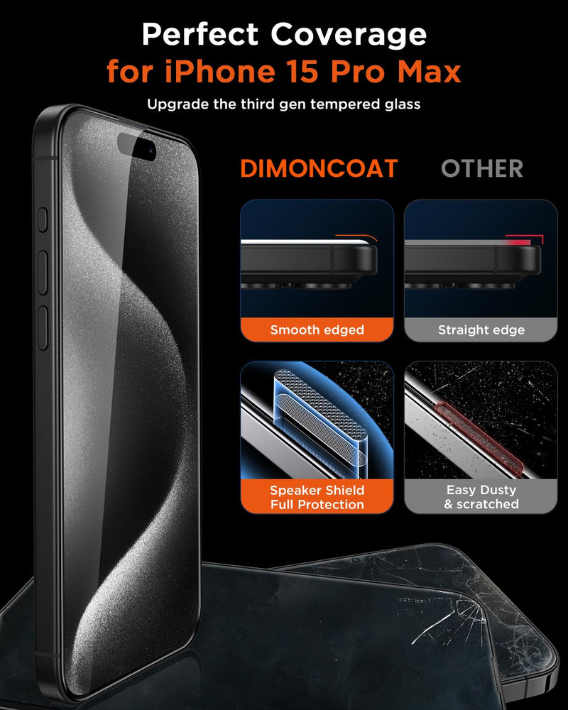[Australia - AusPower] - DIMONCOAT 4-PACK for iPhone 15 Pro Max Privacy Screen Protector [Auto Alignment Kit] [10X Military Protection] Compatible iPhone 15 Pro Max 6.7 inch Tempered Glass Film [Case Friendly] iPhone 15 Pro Max-6.7 Inch 
