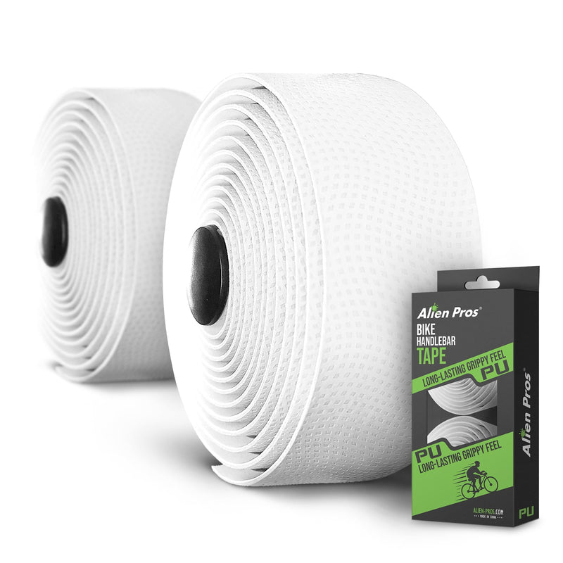 ALIEN PROS Bike Handlebar Tape PU (Set of 2) Black Red White Pink Blue - Enhance Your Bike Grip with These Bicycle Handle bar Tape - Wrap Your Bike for an Awesome Comfortable Ride White - Set of 2