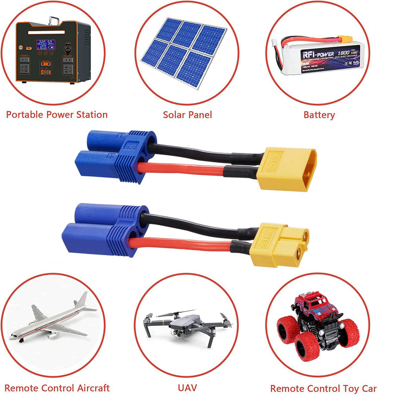 [Australia - AusPower] - EC5 Male to XT60 Female Connector Adapter, 4pcs XT60-EC5 Extension Cable,RC Battery Adapter with 5cm 14AWG Silicone Wire for LiPo Battery Micro FPV Drone XT60 female-EC5 male 