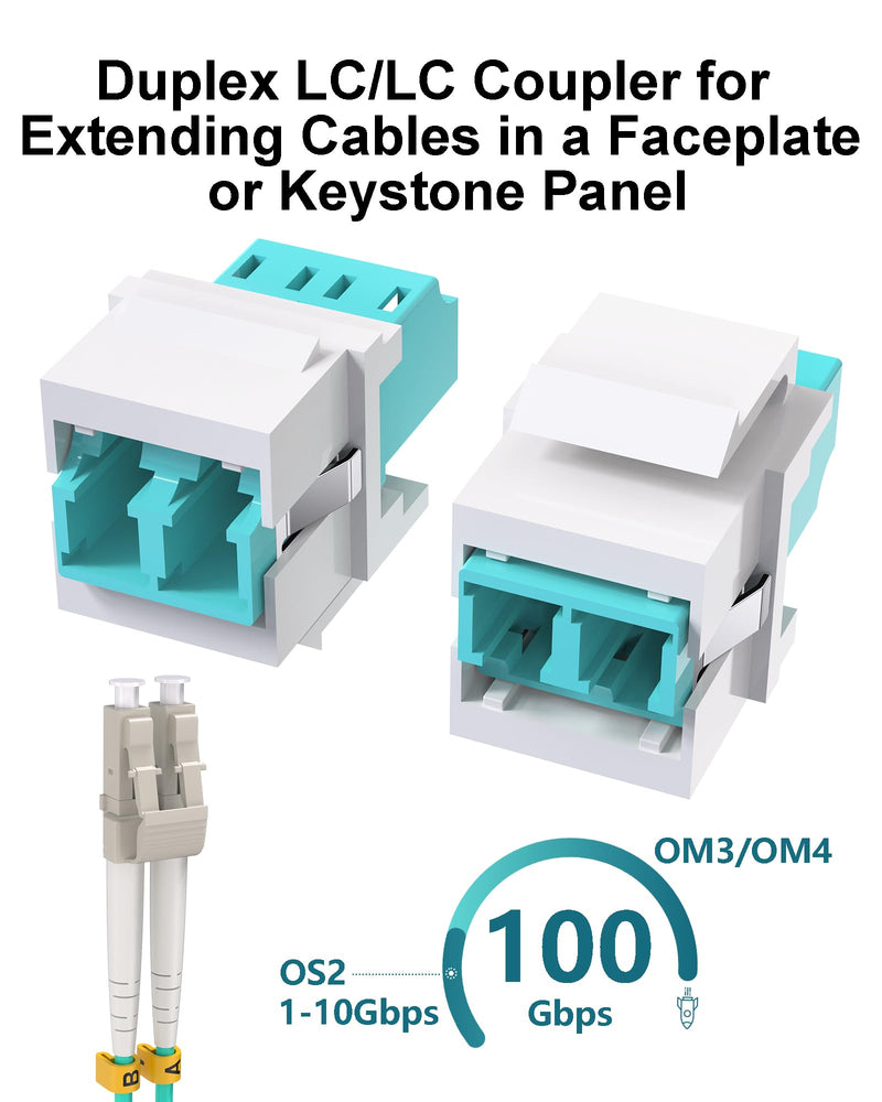 [Australia - AusPower] - 10 pcs Duplex LC to LC Fiber Coupler, Multimode Fiber Optic LC Keystone Jack Coupler for Fiber Wall Plate,Surface Mount Boxes(Fiber Optic Adapter, OM3/OM4) 10 Pack Duplex Multimode LC-LC 