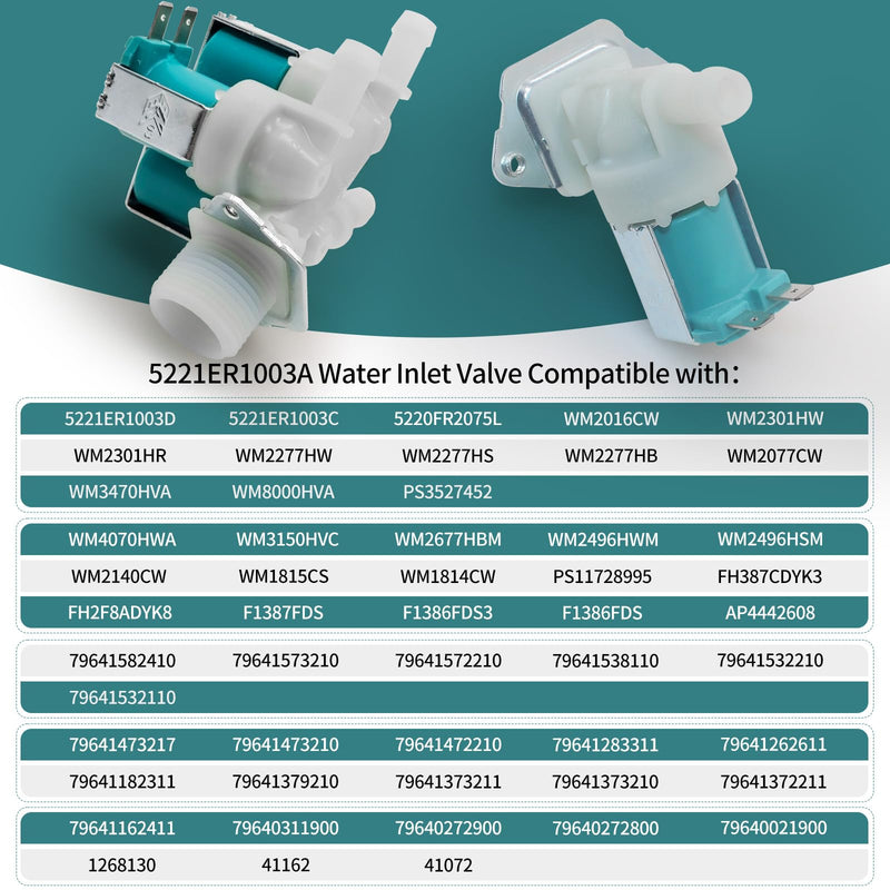 5220FR2075L 5221ER1003A Cold Inlet Valve For WM3470HVA Water Machine | WM3470HVA WM2016CW 5221ER1003C 5221ER1003D WM2277HW WM2016CW WM2301HR wm3470hva