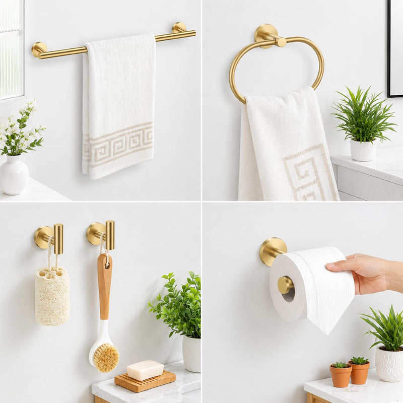 Brushed Gold Bathroom Accessories Set, 7 Pieces Gold Towel Bar Bathroom Hardware Set, 31.5 Inch Towel Racks for Bathroom, SUS304 Stainless Steel Bathroom Towel Holder Toilet Paper Holder Wall Mounted Brusehd Gold