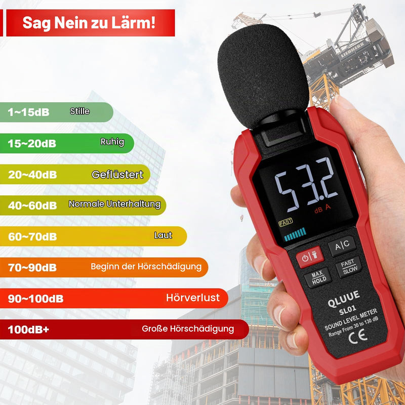 Sound Level Meter Digital Portable Decibel Meter 30dB to 130dB A/C Weighted LCD Display Can Be Used at Home, Factory and Road