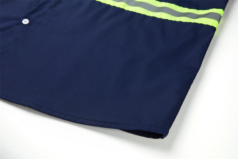 Ousafeve Class 3 Hi Vis Button Up Safety Work Shirts for Men Reflective Medium Navy_short