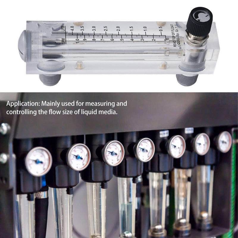 [Australia - AusPower] - 0.1-1GPM Liquid Flowmeter Adjustable Panel Mount Type Acrylic Transparent Water Meter 1/4in Thread for Rate of Liquid Medium 
