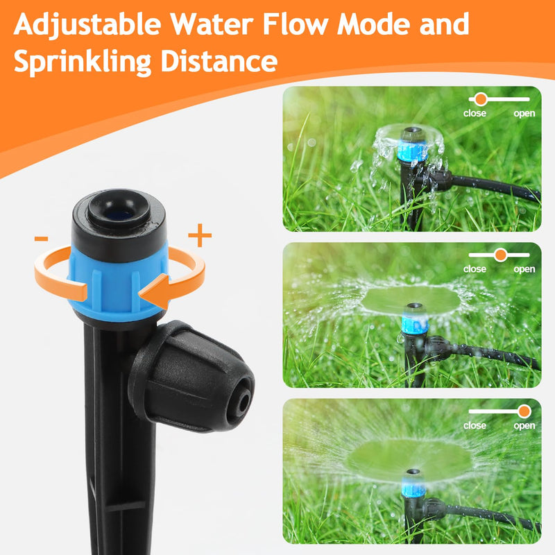 [Australia - AusPower] - 50pcs Drip Emitters Fan Shape with Stake for 1/4" Irrigation Tubing, Adjustable 360 Degree Water Flow Irrigation Vortex Sprayer On 5" Stake Garden Irrigation Dripper for Watering System 
