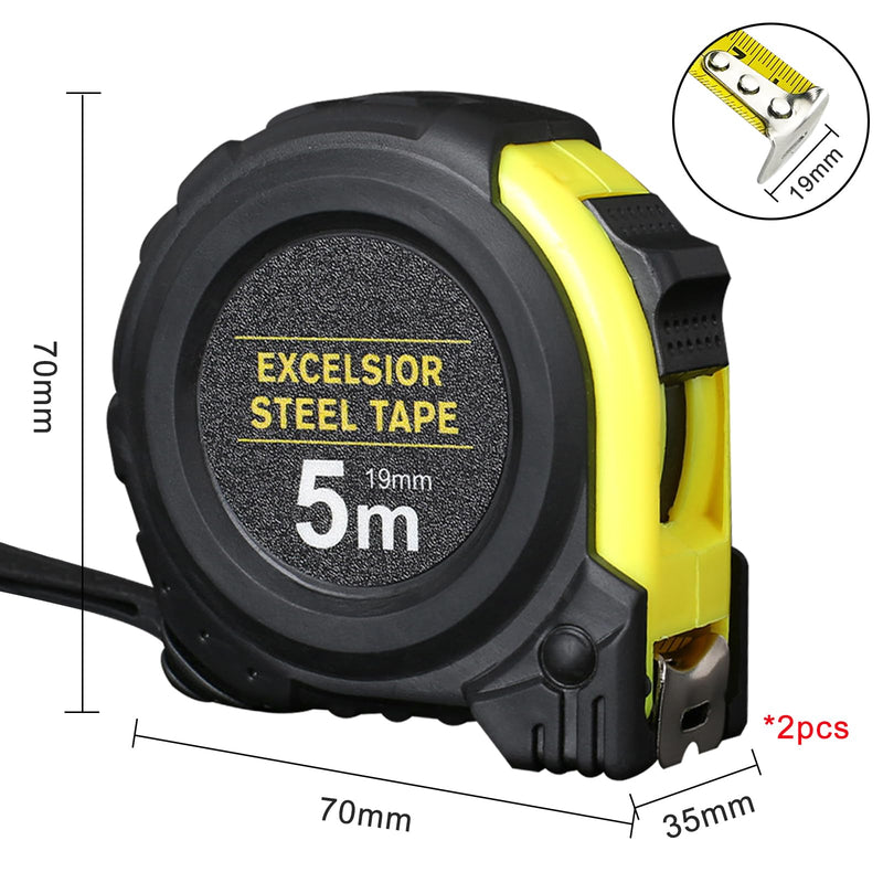 [Australia - AusPower] - Gentpovth Pack of 2 5 m Drop-proof Tape Measure with Shockproof Rubber Coating, Robust Professional Tape Measure Made of Steel in Industrial Quality, for a Wide Range of Measuring Tasks in Household, 