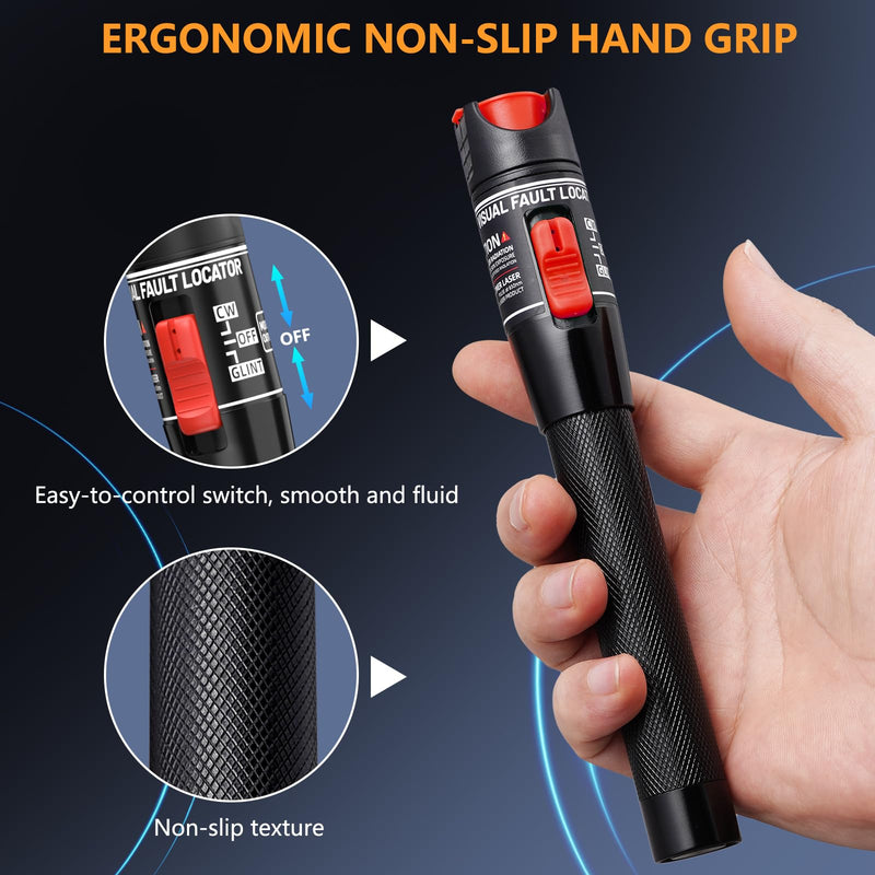 Visual Fault Locator 50KM - VFL Fiber Optic Tester Kit with Universal 2.5mm Connector, Includes FC to LC Adapter, Compatible Single Mode 9/125um & Multimode, Fiber Light & Laser for CATV Telecom