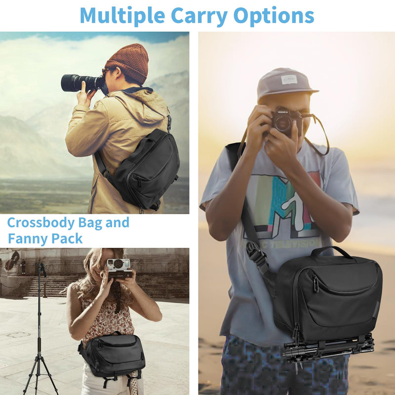 [Australia - AusPower] - Camera Sling Bag,Waterproof Camera Case with Tripod Holder,DSLR/SLR/Mirrorless Camera Bags Crossbody for photographers-Black Black 