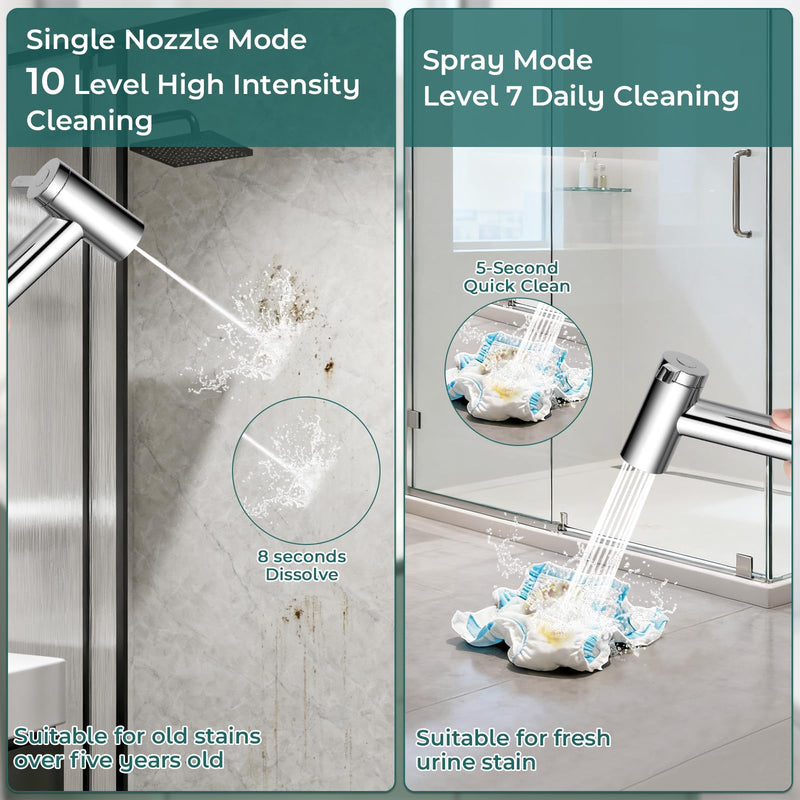 Handheld Bidet Sprayer for Toilet, Adjustable Water Pressure Control Rotary Switch with Bidet Hose, Exclusive Single Nozzle High Pressure Mode for Cleaning Stubborn Stains, Chrome