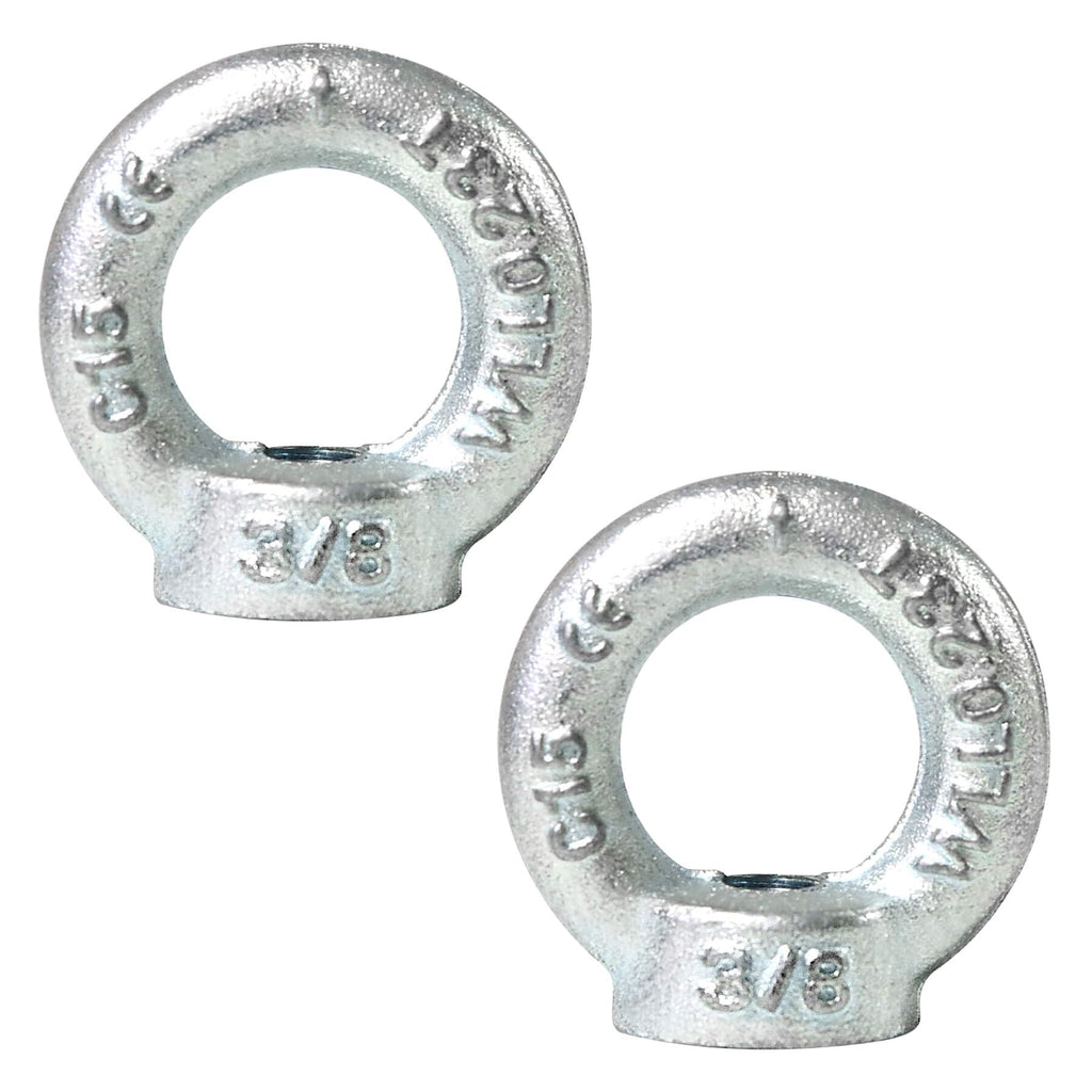 3/8"-16 UNC Standard Lifting Eye Nuts, Drop Forged Galvanized Threaded Fastener, C15 Stainless Steel Ring Shape Lifting Eye Nut, 2 Packs 3/8"