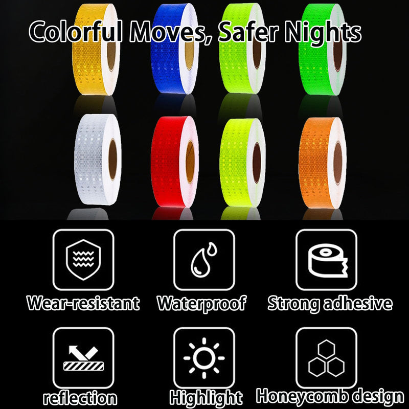 8 Rolls of 8 Colors High-Visibility Reflective Tape Safety Reflective Stickers - Waterproof Self-Adhesive Safety Stickers for Outdoor Nighttime Visibility, Trailers, Clothing, Vehicles (1 in x 80 ft.)