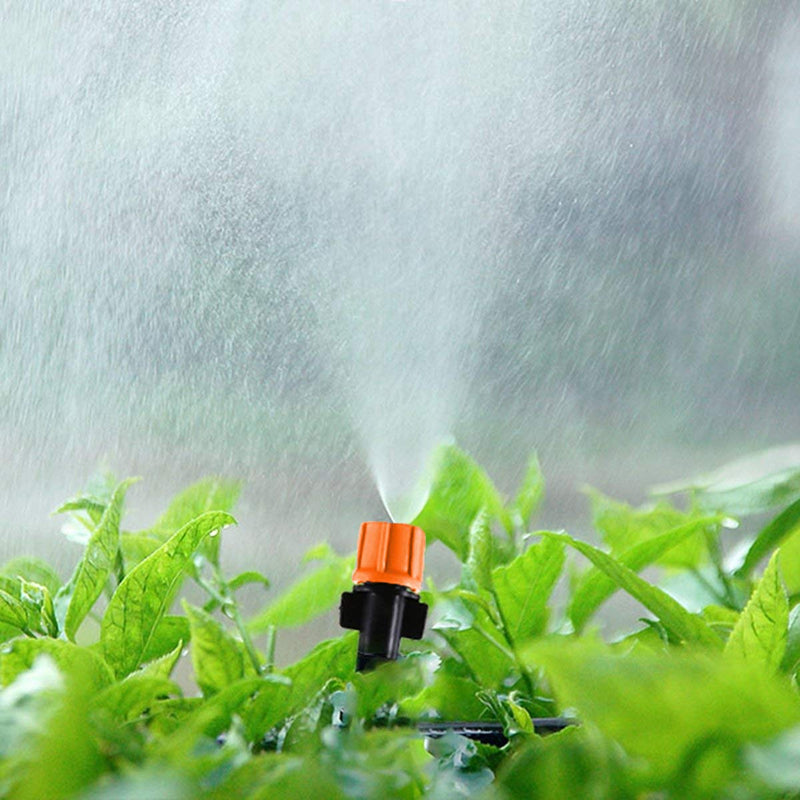 [Australia - AusPower] - MSDADA 50pcs Micro Spray Adjustable Flow Irrigation Drippers, 1/4 InchGarden Adjustable Sprinkler drip Irrigation Mister Heads with 3 Tee Irrigation Misting Drip Kit Orange 