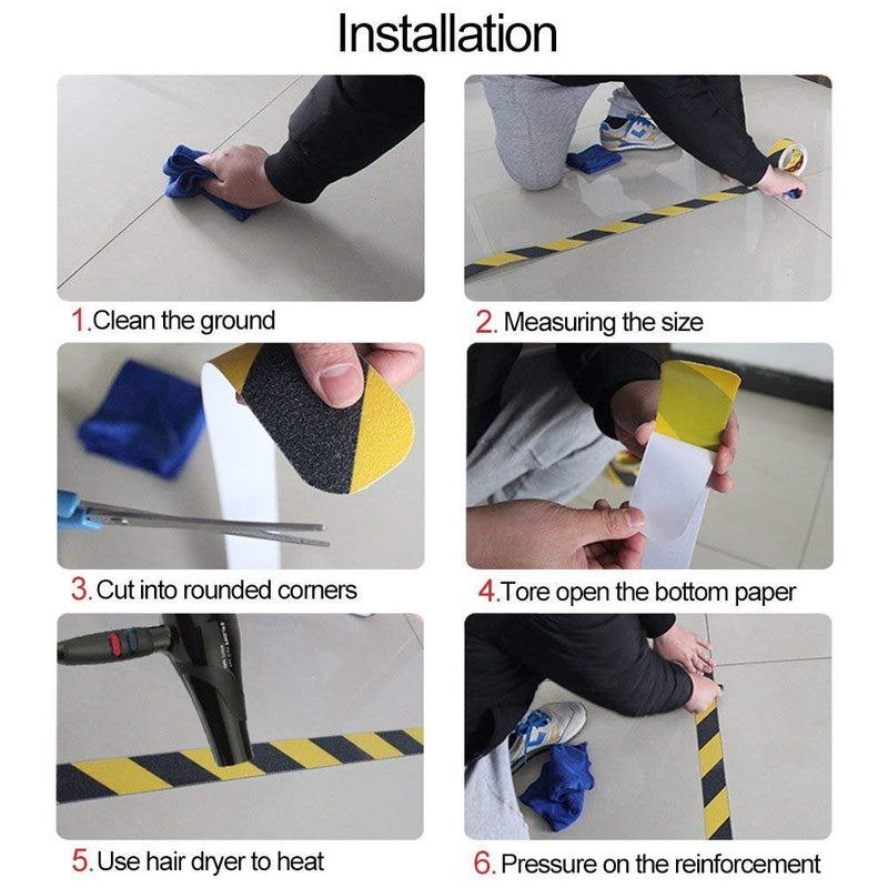 2" 16.4Ft Yellow & Black Floor Safety Non Skid Safety Tape Anti Slip Adhesive, Indoor or Outdoor Applicable, High Traction High Grip
