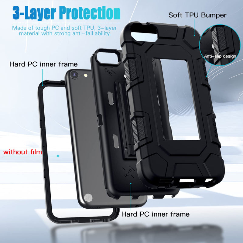 [Australia - AusPower] - iPod Touch 7th / 6th / 5th Generation Case Heavy Duty Shockproof Rugged Cover for Apple iPod Touch 7/6/5 Generation Case Black 