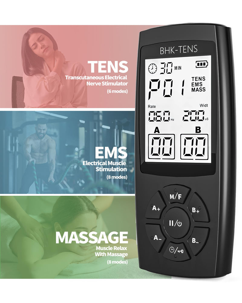 [Australia - AusPower] - TENS Unit Muscle Stimulator for Pain Relief Therapy, 22 Modes EMS TENS Machine, Electronic Muscle Relaxer for Shoulder Pain Relief, Back Pain, Shoulder Neck Pain Relief Black 