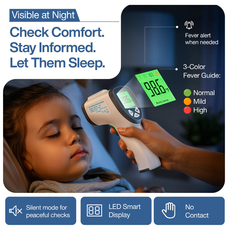 [Australia - AusPower] - Infrared Thermometer – No-Touch | 3-in-1 for Kids & Adults | 1s Instant Read | IR Temperature Gun | Smart Color Response | Silent & Night Glow | Batteries Included 