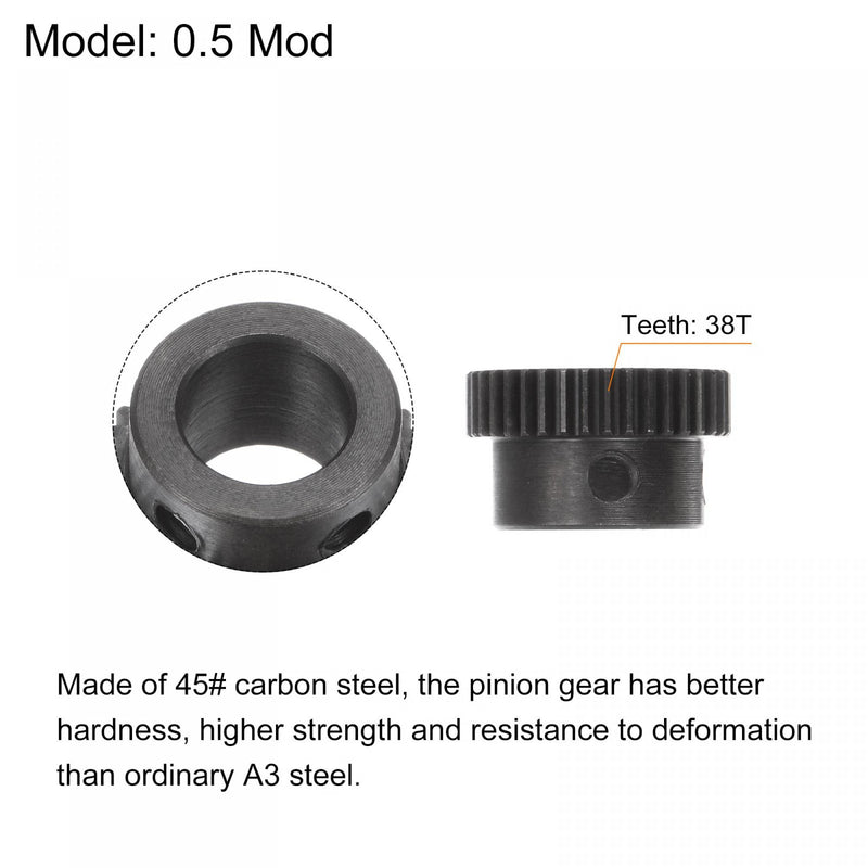 [Australia - AusPower] - uxcell Pinion Gear Set, 45# Carbon Steel Motor Rack Spur Gear with Step Black, 0.5 Mod 38T 10mm Bore 20mm Outer Dia, M4 Set Screws Included 