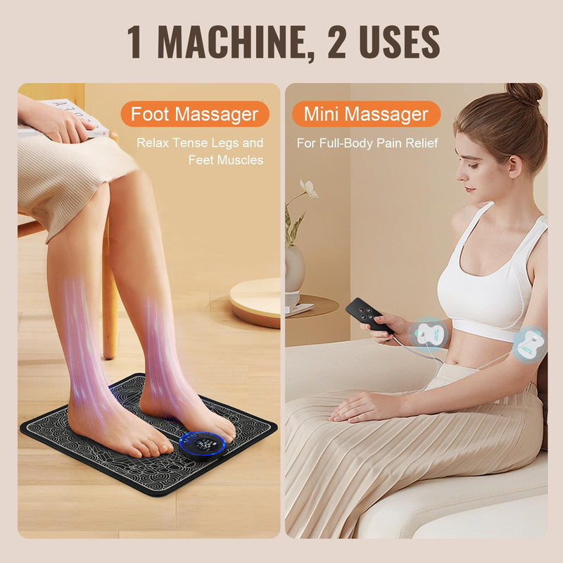 TENS Foot Muscle Stimulator for Pain Relief, Foldable EMS Foot Massager for Neuropathy with 4 Electrodes Pads, Relaxing Massage Tools for Feet Care, LCD Modes Home Office Gadgets Gifts for Men Women
