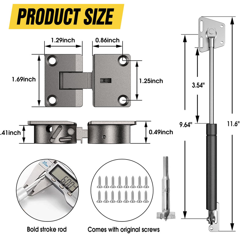 Drop Down Gas Struts 100N/22LBS, Soft Close Gas Spring Hinges with 90° Opening Support, Heavy Duty Drop Down Cabinet Door Hinges for Kitchen Cabinets, Storage Cabinets, Black 2 Pack