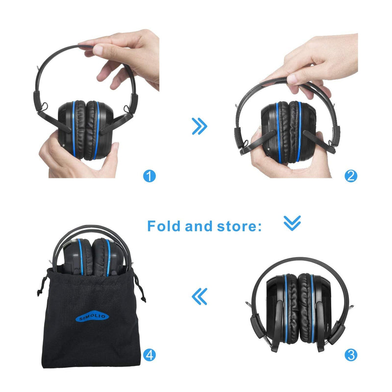 [Australia - AusPower] - SIMOLIO IR Headphones for Car DVD System, Universal 2 Channel Wireless Infrared Car Headphone for Honda Odyssey, Pilot, Toyota Sienna, uConnect, GMC Yukon, AUX Cord, Folding & Carry Pouch (2 Pack) 2-Blue+Blue 