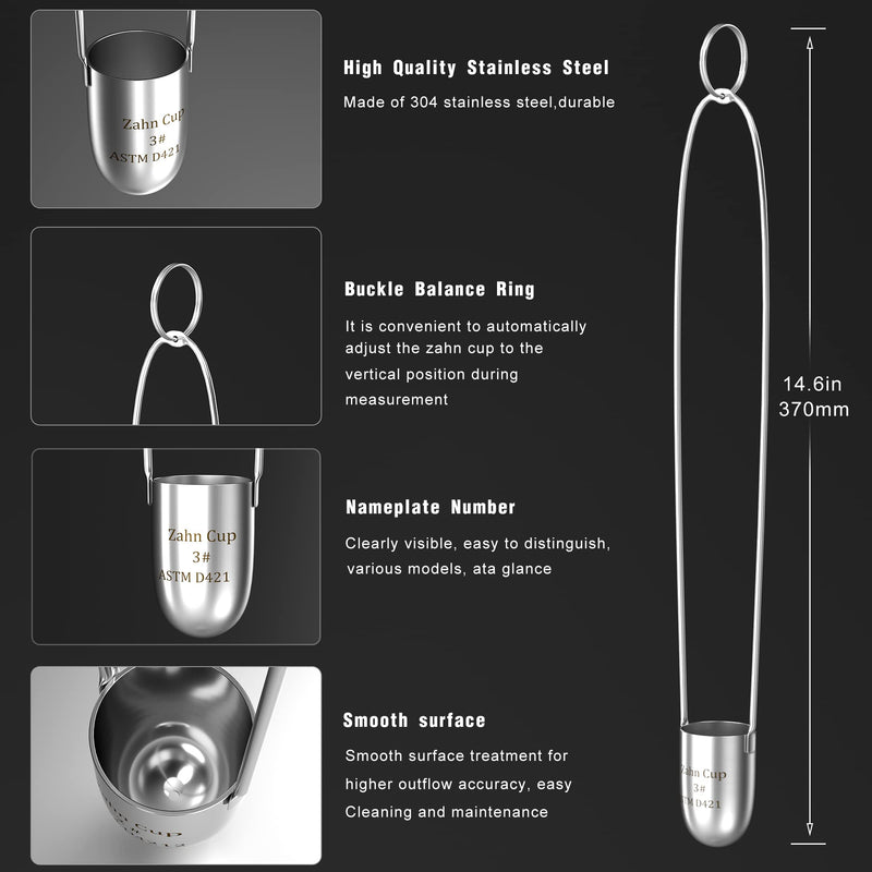 [Australia - AusPower] - Viscosity Cup No. 3 Zahn Cup, 3 Viscometer Dip Type 44ml Viscosity Cup for Paint Sprayer, Stainless Steel Flow Cup for Oil Paint Finishes Honey Sauce 