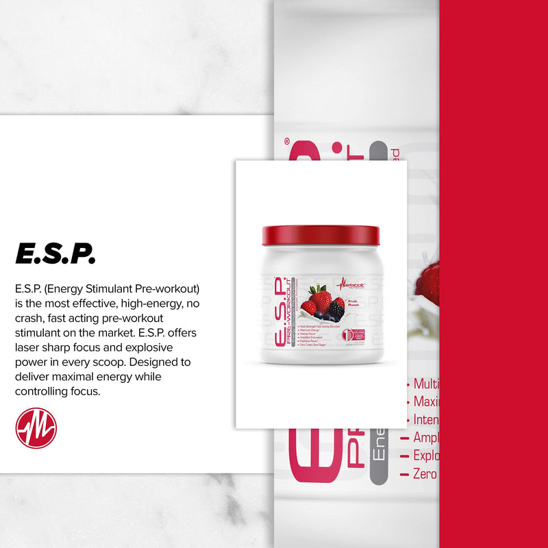 [Australia - AusPower] - Metabolic Nutrition | ESP - Stimulating Pre Workout, Pre Intra Workout Supplement | Energy & Endurance Stimulating | Natural, Safe & Mental Focus | Blue Raspberry, 300 Grams (90 Servings) 
