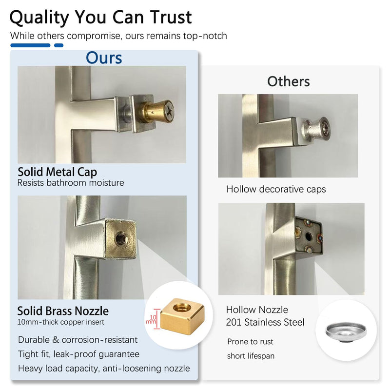 12in H Shape Tube Pull Back-to-Back Handle, 304 Stainless Steel Replacement Hardware, Square Ladder Handle for Sliding Frameless Shower Door Panel (Brushed Nickel, 12" / Hole Spacing 6") 12"H / Hole Spacing 6" Brushed Nickel