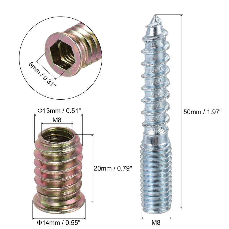 [Australia - AusPower] - uxcell 20pcs M8x20mm Threaded Insert Nut, 8pcs M8x50mm Hanger Bolt, Wood Furniture Set 