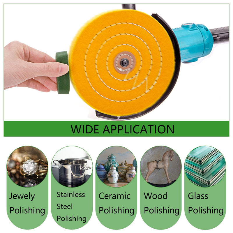[Australia - AusPower] - Hedume 7 Pcs 6" Polishing Wheels Kit for Bench Grinder, 1/2" Arbor Hole 2 White Cotton Polish Wheel(70Ply), 1 Yellow Cotton Wheel(42Ply), 1 Soft Flannel Buffing Wheel(30Ply), 3 Polishing Compound Set 