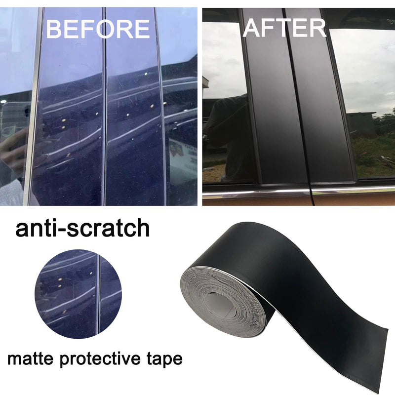 Matte Black Vinyl Tape for Black Out Chrome Delete Window Trim, Matte Black Vinyl Wrap Roll, Self-Adhesive Car Chrome Door Trim Delete Tape DIY Film with Tool Kit (1 inches x 30 feet) 1 inches x 30 feet