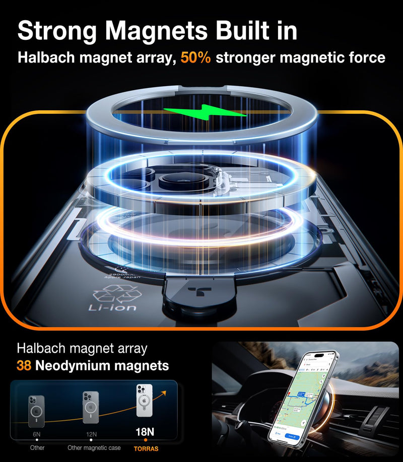 [Australia - AusPower] - TORRAS Magnetic Ostand for iPhone 15 Pro Max Case, [Military Grade Drop Tested][Compatible with MagSafe][Build in Kickstand] Clear Slim Hard Back Soft Edge Anti-Fingerprint, Clear Crystal Clear 