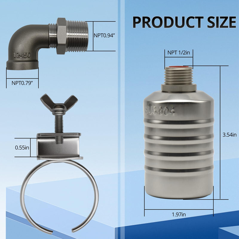 [Australia - AusPower] - HXH 304 Stainless Steel NPT Auto Water Level Control Float Valve, 1/2" to 3/4'' Water Level Automatic Control Float Valve for Water Towers, Pools, livestock Tanks, Etc (Pack of 2). 