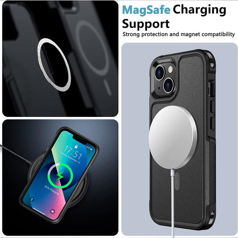 [Australia - AusPower] - SPIDERCASE Designed for iPhone 13 Case, with [2 Pcs Tempered Glass Screen Protector] Compatible with Magsafe Shockproof Anti-Drop Military Protective Cover for iPhone 13 6.1 inch (Black) Magnetic Black 