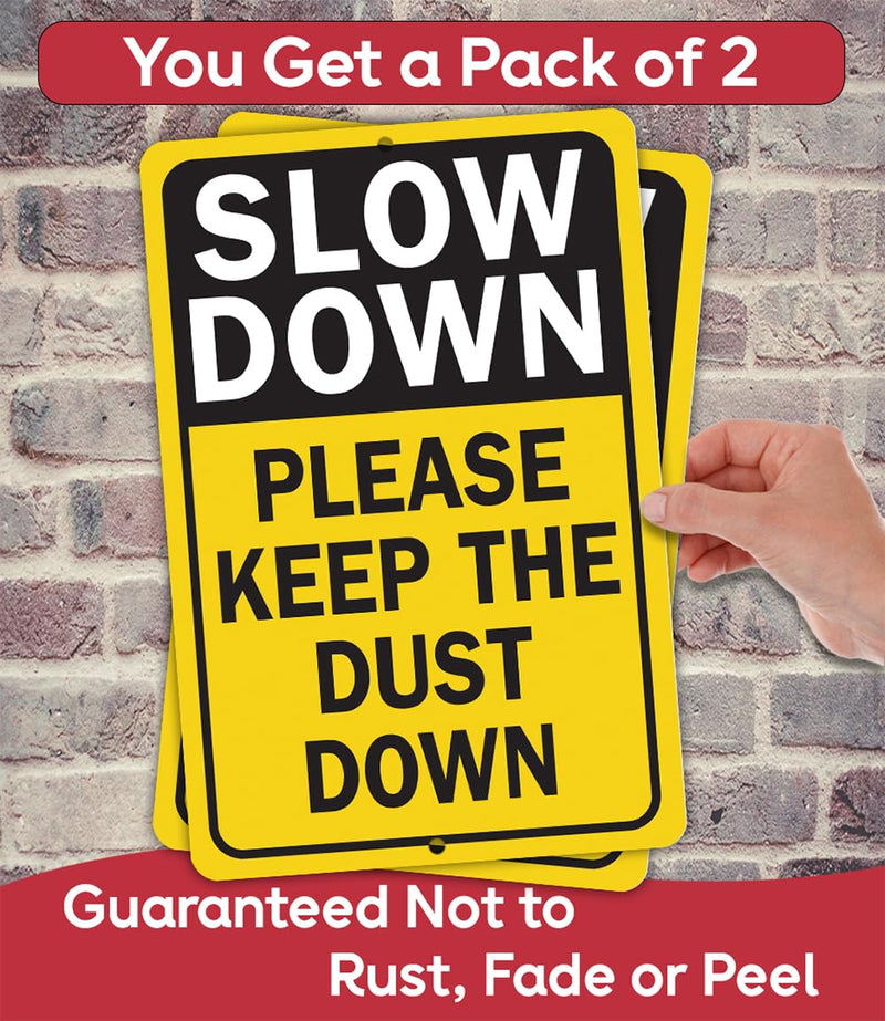 Lone Star Art Slow Down Driveway Warning – 12x18 Aluminum Dust Control for Gravel or Dirt Roads – Yellow Caution Safety for Rural Areas, Private Roads, or Outdoor Traffic Use (Pack of 2) Metal Pack of 2 18"L x 12"W