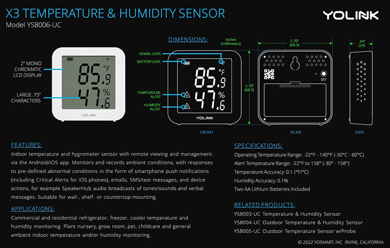[Australia - AusPower] - YoLink X3 version Temperature & Humidity Sensor, Supports App Real-Time Data Refresh, Alexa, IFTTT, Home Assistant Integration - YoLink Hub Included With Hub 1 