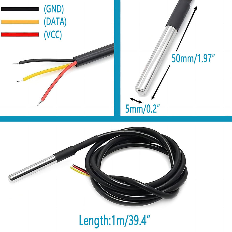 [Australia - AusPower] - DS18B20 Temperature Sensor Module Kit with High-Accuracy Waterproof for Arduino Raspberry Pi DIY and Other Experiments 5pcs 3.3Ft Temperature Sensor kit 