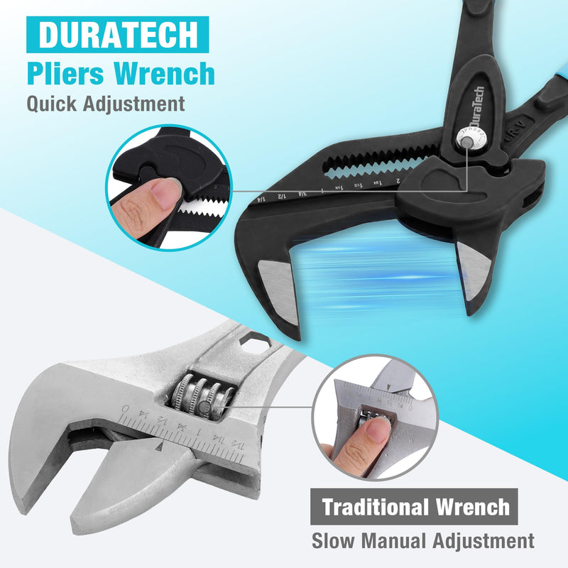 DURATECH 2-Piece Pliers Wrench, 7-Inch & 10-Inch Adjustable Wrench with Metric & SAE Scale, CR-V Steel Parallel Pliers with Storage Pouch, for Home Repair & Nut Tightening