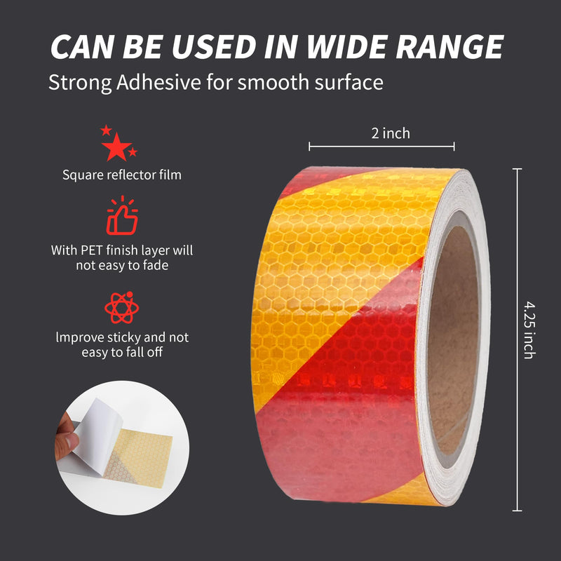Arrow Reflective Tape Waterproof Caution Safety Tape Hazard Stickers Reflector Stripes for Warehouse, Floor,Wall Warning Signs (Yellowred Stripe, 2Inch x 33 Ft) Yellowred Stripe