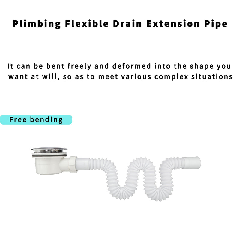 Low Profile Shower Drain, 1.5" Side Outlet Drain Assembly with Perforated Filter, PVC Side Outlet Drain, Flexible Drain 38mm 40mm Dual Purpose Design