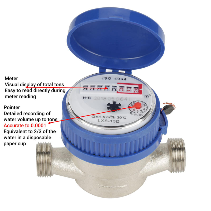 [Australia - AusPower] - Cold Water Meter, 1/2 inch Thread Water Meter with Fittings and A Protective Cover for Garden and Home Usage 