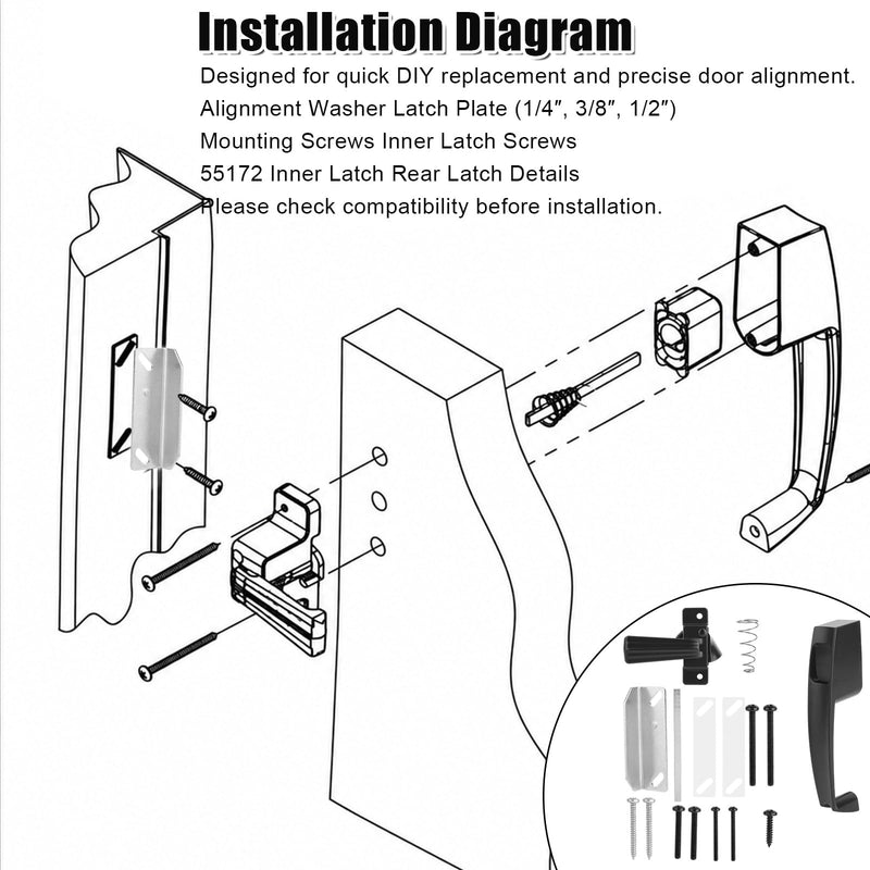 PEUTIER Push Button Storm Door Latch, Heavy Duty Screen Doors Latch with Mounting Hardware Screen Door Closer Replacement for Out-Swinging Doors 5/8" to 1-1/2" Thick set 2