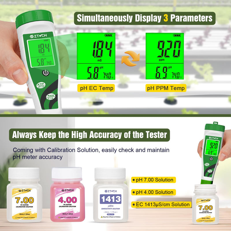 [Australia - AusPower] - Hydroponic pH EC Meter, Water pH TDS PPM Meter with Simultaneous Display for Reservoir Nutrient Solution, pH EC Meter for Water Hydroponic DWC System Setup, Measure Conductivity for Aquaponics 