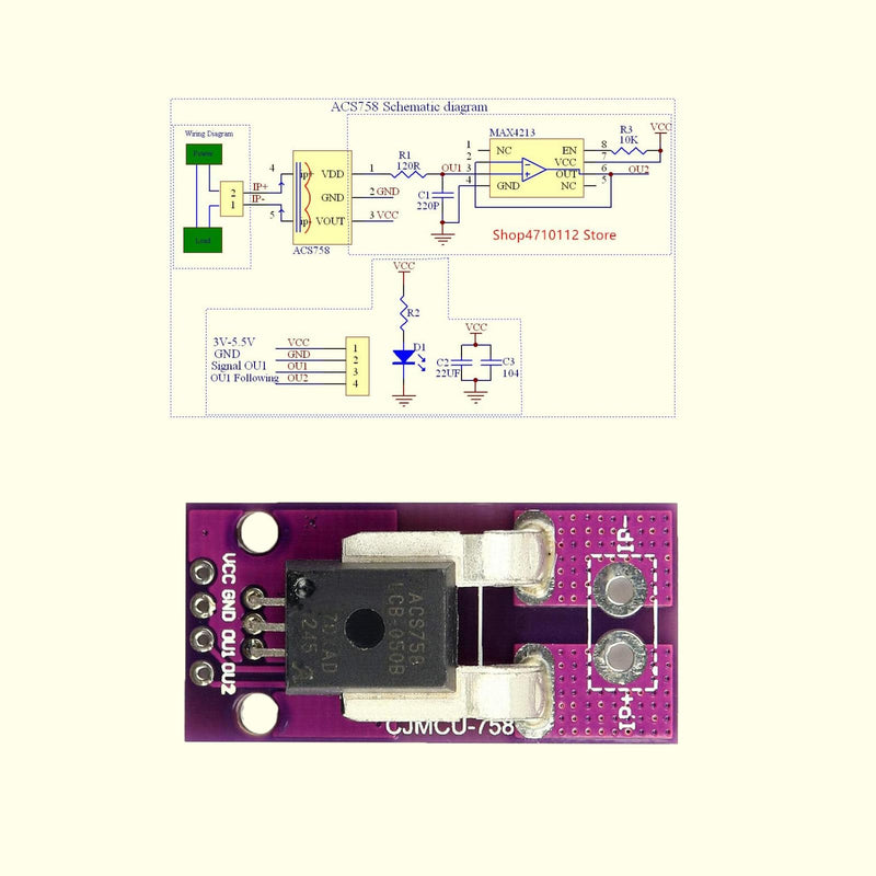 ACS758LCB-050B-PFF-T Linear Current Sensor, Hall Current DIY Module 1