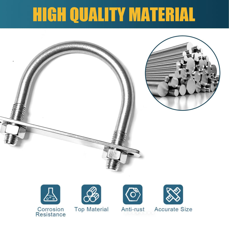 [Australia - AusPower] - 2 Sets M8 U-Bolt, 2" Wide U Bolt with Washers and Nuts, Heavy Duty Galvanized Carbon Steel Round U Bolts for Trailers, Boats, Replacement Parts and Accessories for Ski Boat, Fishing Boat 50mm*100mm 